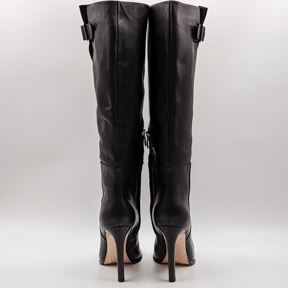 PAIGE Women Hazel Pointy Toe Black Leather Buckle Knee Boots size 7.5 - Picture 5 of 11